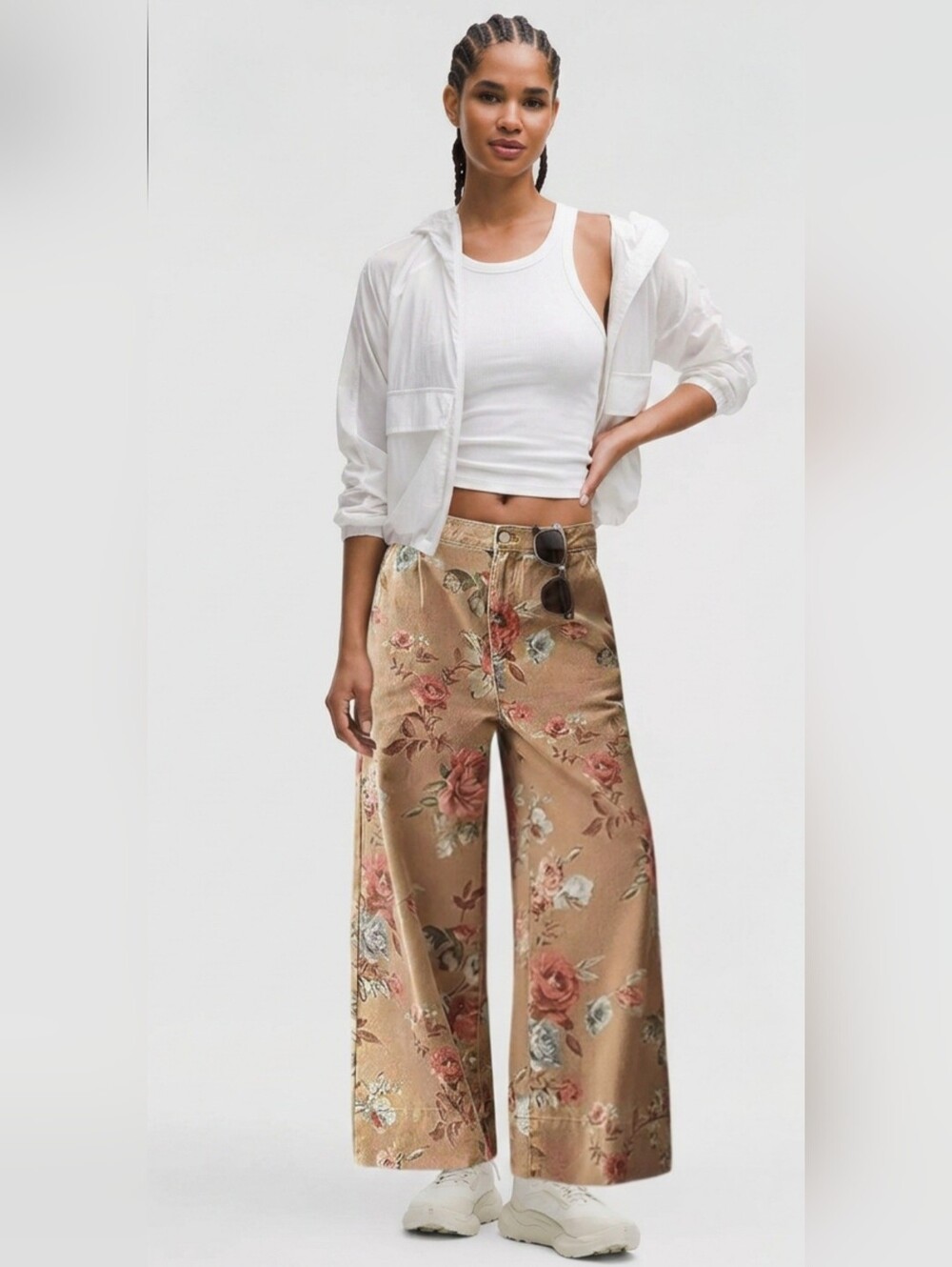 Loveimgs Khaki Floral Wide-Leg Baggy Mid-Rise Jeans Size Medium NWT
